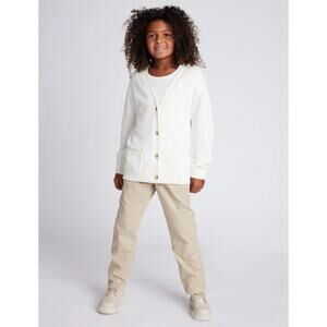 QUINCE Organic Cotton Cardigan – Cream V-Neck Oversized – 12- Back to School